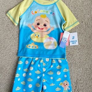 Toddler Boys Cocomelon Swim Set UPF Swim Trunks and Shirt